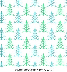 Christmas green, blue tree seamless pattern. Fashion graphic background design. Modern stylish abstract texture. Colorful template for prints, textiles, wrapping, wallpaper. Vector illustration