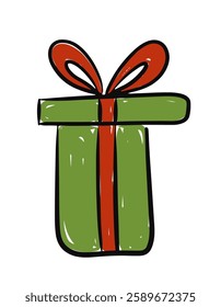 Christmas green box gift wrapped with a red bow vector illustration