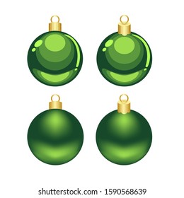 Christmas green cartoon and mesh vector ornaments isolated on white background