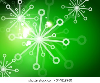 Christmas green color abstract background with white transparent snowflakes. Holiday winter template, New Year layout