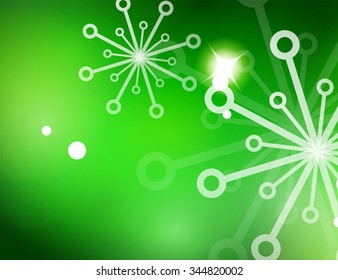 Christmas green color abstract background with white transparent snowflakes. Holiday winter template, New Year layout