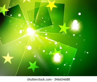 Christmas green color abstract background with white transparent snowflakes. Holiday winter template, New Year layout