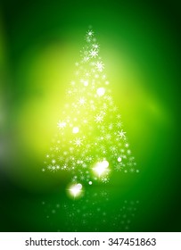 Christmas green color abstract background with white transparent snowflakes. Holiday winter template, New Year layout