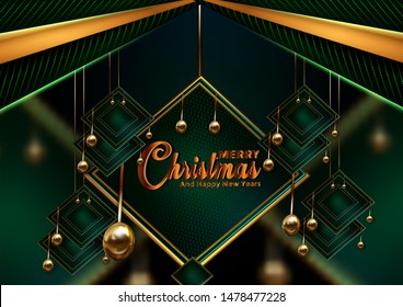 christmas green dark background with border made of cutout gold foil stars and silver snowflakes chic-xma