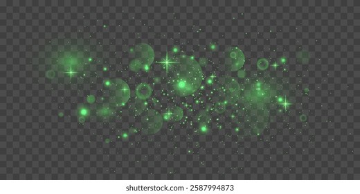 Christmas green dust glowing bokeh. Festive sparkling green dust png.Vector illustration.EPS 10.