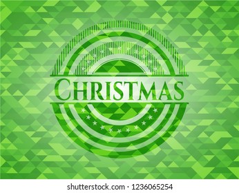 Christmas green emblem. Mosaic background