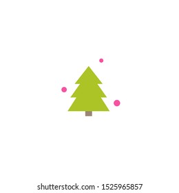 Christmas green fir tree icon on white background. Spruce sign isolated on white background. Vector flat illustration. Winter button. New year badge. 