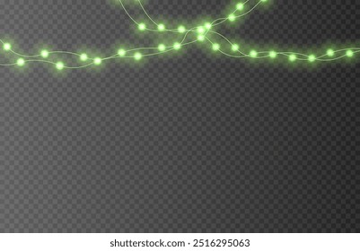 Christmas green garlands, dust, sparkle, and a star. Decorative element for greeting cards, invitations, backgrounds, business cards. Winter collection Christmas background. Light glow sparkl.