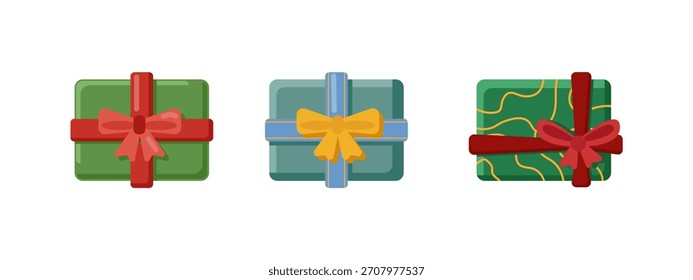 Christmas Green Gift Boxes with Ribbons Holiday Present Set
