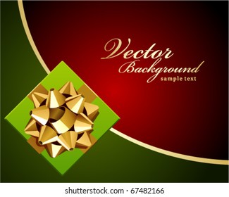 Christmas green gift with gold bow celebration vector background