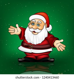 Christmas green greeting with Santa Claus and snowflakes