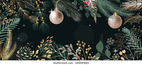 Christmas Green Happy Holidays greeting and new year vector background with deco element 