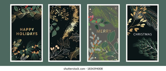Christmas Green Happy Holidays greeting and new year vector background with deco element 