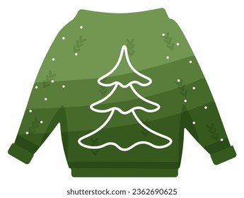 Christmas green jumper with pine tree. Vector holiday illustration 