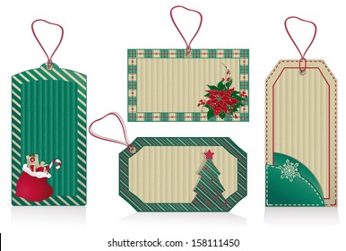 Christmas green labels from kraft recycled paper.