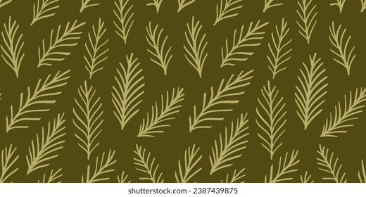 Christmas green pine paper pattern. Christmas tree branches background, minimalist modern gift wrapping paper design.