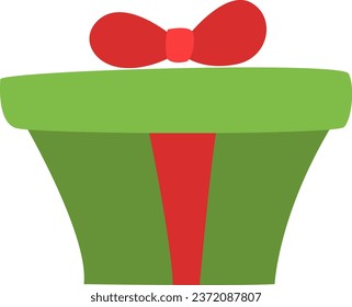 Christmas green present, illustration or icon, vector on white background.