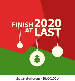 christmas green red background finish 2020 at last with tree toys