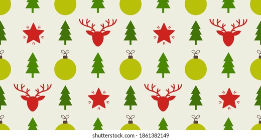 Christmas green and red flat design seamless pattern. Vector illustration.