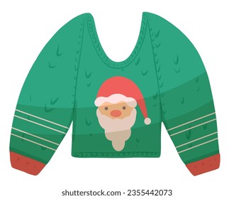 Christmas green and red  jumper with Santa. Vector hand drawn illustration