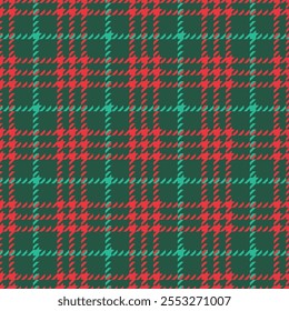 Christmas green and red winter classic tweed plaid style pattern. Geometric check print New Year gift paper wrap. Classical English background Glen plaid for textile fashion design, fleece shirts or