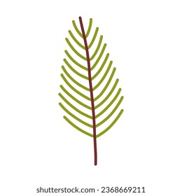 Christmas green spruce branch icon. Simple minimalistic spruce branch. Hand drawn cartoon vector illustration