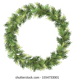 Christmas green spruce wreath. Pine wreath. Fir decorative wreath. Decorative element for your design. Vector illustration.