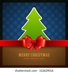 Christmas green tree and bow background. Vector illustration Eps 10. 