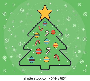 Christmas Green tree with candy canes, balls and star on it