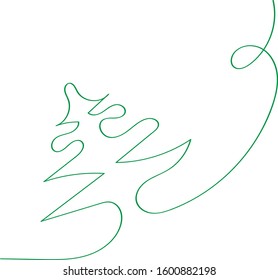 Christmas green tree - contour vector. Symbol - abstract illustration, template for holiday card.