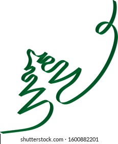 Christmas green tree - contour vector. Symbol - abstract illustration, template for holiday card.