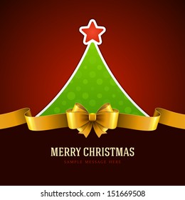 Christmas green tree and golden bow background. Vector illustration Eps 10. Christmas green tree and golden bow background. Vector illustration Eps 10.