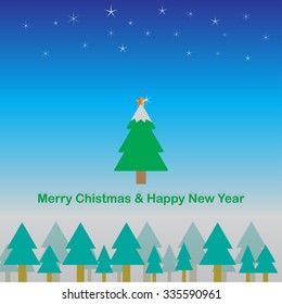 Christmas Green tree Greeting Card, vector illustration