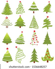 Christmas green tree icon set