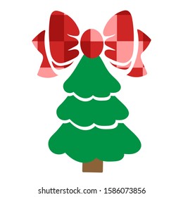 Christmas green tree. Red christmas bow