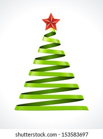 Christmas green tree from ribbon background. Vector illustration Eps 10. 