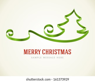 Christmas green tree from ribbon background. Vector illustration Eps 10. Greeting card or invitation.