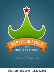 Christmas green tree and star background. Vector illustration Eps 10. 