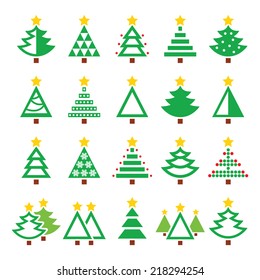 Christmas green tree - various types vector icons set 