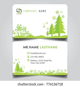 Christmas Green White Theme of creative business card and name card with horizontal curve corner template for vector design layout standard of size.