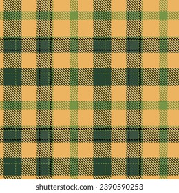Christmas Green, Yellow and Black Tartan Plaid Vector Seamless Pattern. Rustic Xmas Background. Traditional Scottish Woven Fabric. Lumberjack Shirt Flannel Textile. Pattern Tile Swatch Included.