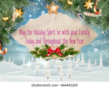 Christmas greeting against a winter landscape. EPS 10 vector file included