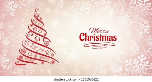 Weihnachtsgrußhintergrund mit Schnee und Weihnachtsbaum 