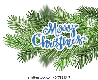 Christmas greeting and Christmas branches on white background