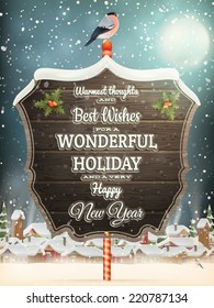 Christmas greeting Calligraphy - Vintage street with Signboard. EPS 10 vector file included