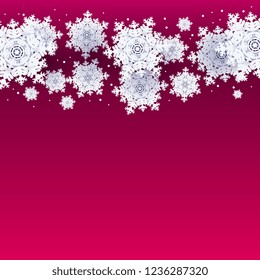 Christmas greeting card, 3D vector white snowflakes on red paper cutting background