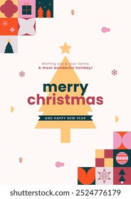 Christmas greeting card with abstract geometric background