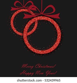 Christmas greeting card with abstract red sparkling Christmas balls.