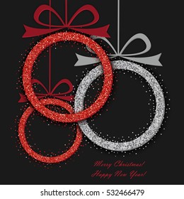 Christmas greeting card with abstract sparkling Christmas balls.