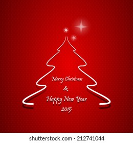 Christmas greeting card, Abstract tree with Happy New Year 2015 text, on red background 